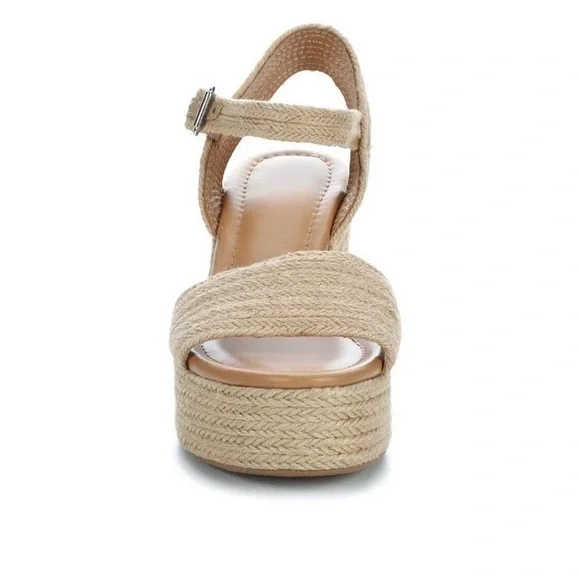 Straw raffia jute platform espadrille heeled sandal heels  side buckle open toe - Picture 5 of 7